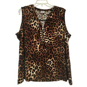 Anne Klein Half-Zip Sleeveless Leopard Print Blouse Career Casual Women’s Size X
